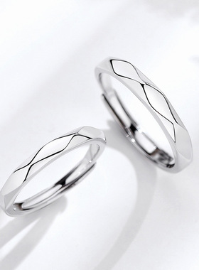 金宏宇黑白菱形情侣戒指纯银一对百搭轻奢简约对戒时尚韩版指环潮