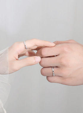 s925纯银情侣戒指一对韩版ins风菱形磨砂对戒简约开口指环可刻字