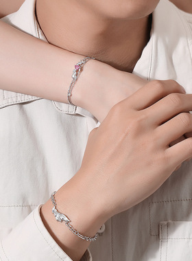 原创925纯银羽你相恋情侣手链ins小众高级感爱心羽翼手环七夕礼物