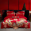 High-end new Chinese style dragon and phoenix wedding all-cotton embroidery four-piece wedding set pure cotton dowry red quilt wedding room bedding