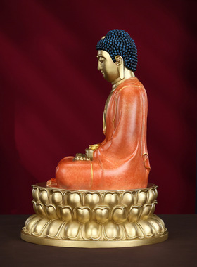 新品 彩铜释迦摩尼坐像家居供奉桌面铜佛像坐佛像工艺品摆件禅意