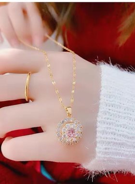 圆形水钻钛钢可旋转不掉色锁骨链