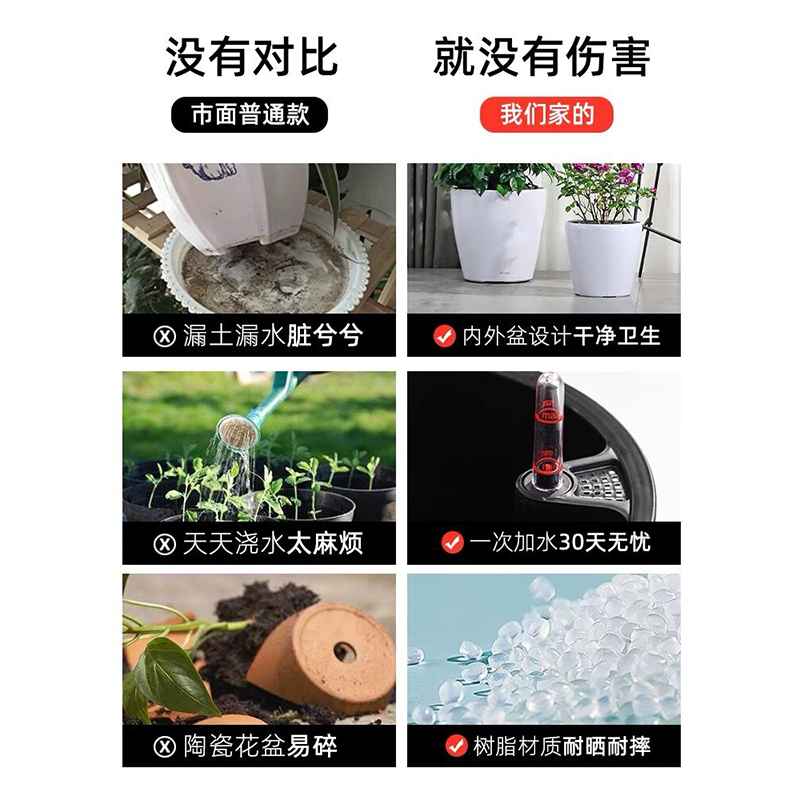 懒人自吸水花盆圆形客厅落地轻奢北欧简约小中大号树脂绿植花盆器 - 图3