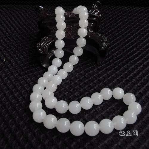 和田玉项链玉项链白玉项链玉珠子链子吊坠挂绳6mm - 图1