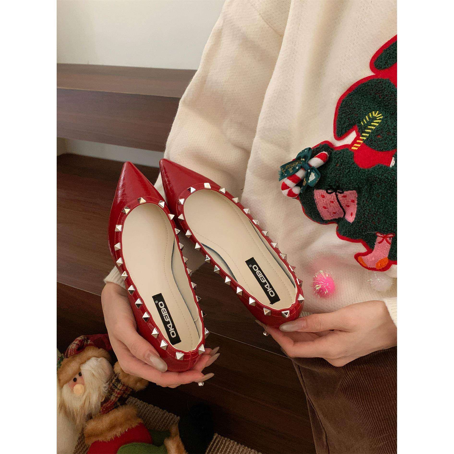 复古风红色玛丽珍鞋女平底浅口方头甜美风芭蕾舞鞋单鞋,淘宝优惠券,粉丝福利购,淘宝优惠卷