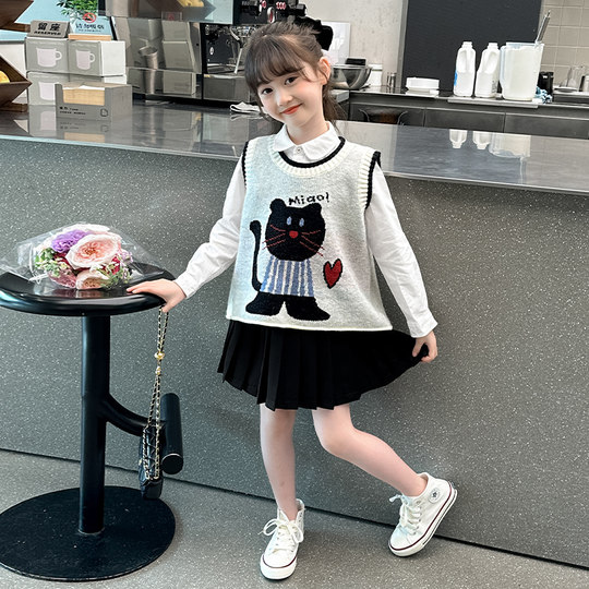女童背心秋季外穿2025年洋气小女孩马甲毛衣儿童套头针织衫春秋款