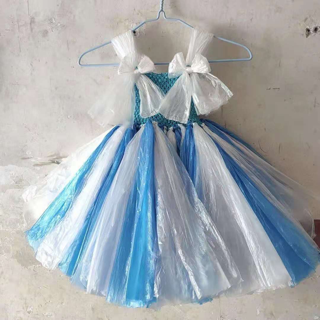 女孩环保服装儿童时装秀走秀表演出半成品diy冰雪奇缘手工材料裙