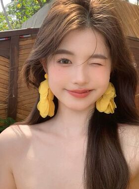 波西米亚黄色花朵耳环女度假耳钉