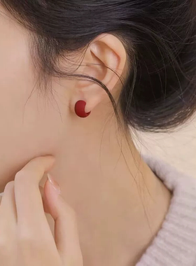 红色小巧耳圈女银针秋冬新款耳钉