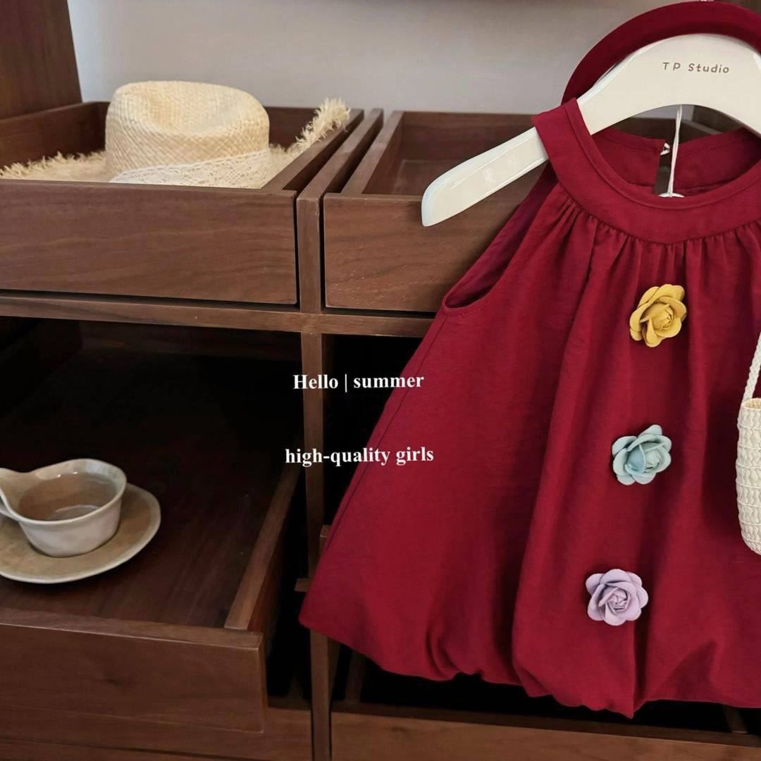 2026夏季新款红山茶女宝宝度假风显白洋气高级感花苞背心裙公主裙,淘宝优惠券,粉丝福利购,淘宝优惠卷