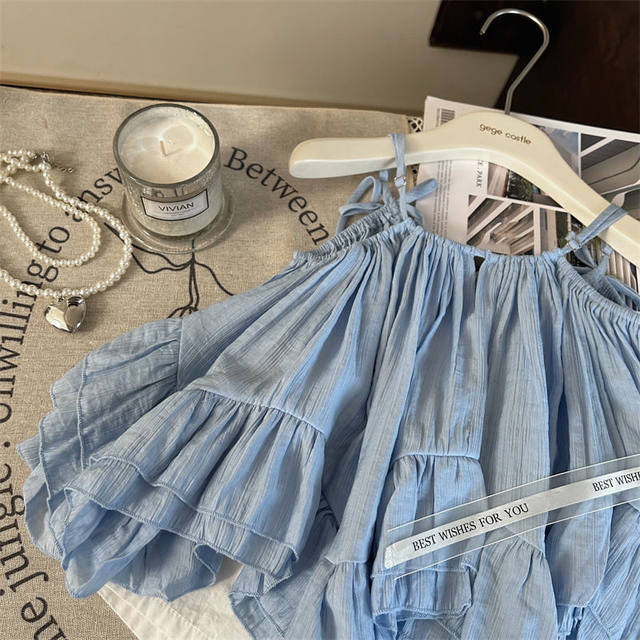 Korean children's clothing 2025 new summer girls suspender tops for children's fashionable and versatile fashion fluffy dress