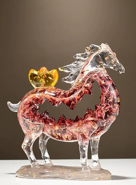 镂空透明马上有钱招财摆件一对