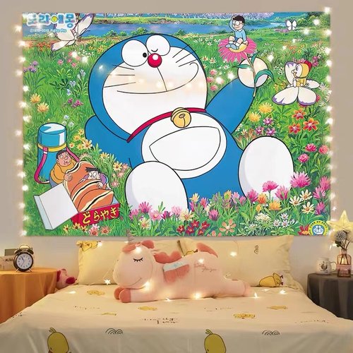 哆啦A梦动漫背景布ins挂布儿童卧室床头装饰墙布租房宿舍改造挂毯 - 图2