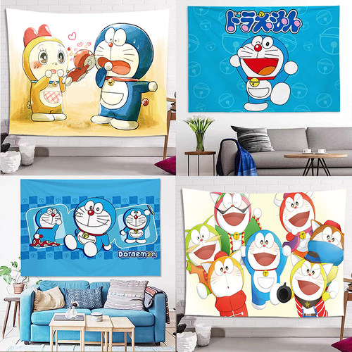 哆啦A梦动漫背景布ins挂布儿童卧室床头装饰墙布租房宿舍改造挂毯 - 图0