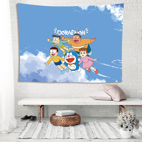 哆啦A梦动漫背景布ins挂布儿童卧室床头装饰墙布租房宿舍改造挂毯 - 图1