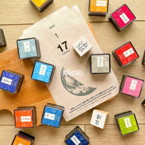 日本Shachihata旗牌迷你印台29色手账印章用mini正方形油性印泥 - 图1