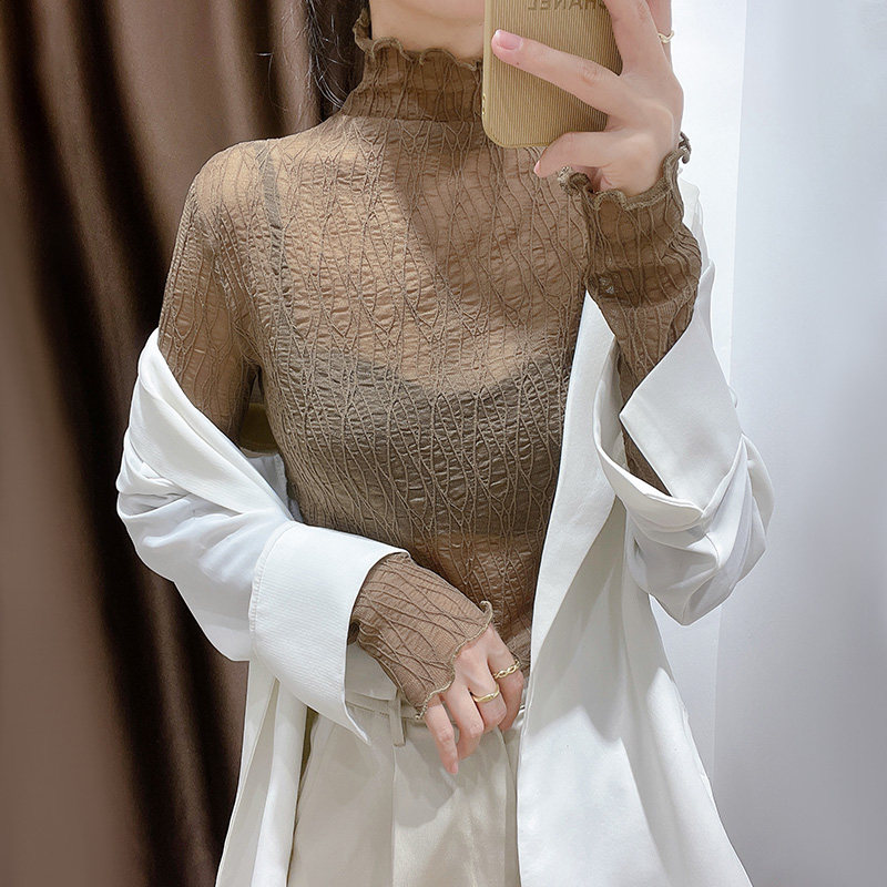 白色蕾丝内搭加绒加厚半高领打底衫女2025年秋冬季新款木耳边上衣,淘宝优惠券,粉丝福利购,淘宝优惠卷