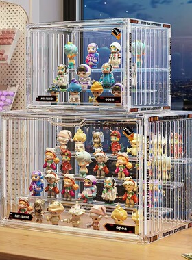 新款盲盒多层收纳展示盒 公仔娃娃展示柜 泡泡玛特手办透明收纳盒