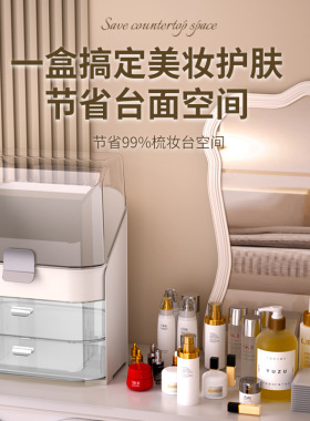 透明美妆收纳柜化妆品收纳盒网红护肤品防尘盒轻奢梳妆台置物盒