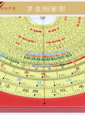 易仙8寸6综合四层旋转强磁针罗盘专业三元合长生水法红色罗庚摆件