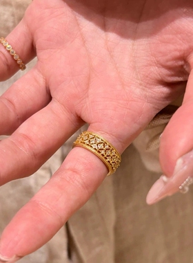 轻奢法式复古高级感绿松石排珠排钻开口戒指耳钉精致设计气质套装