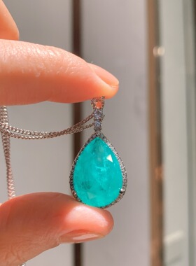 庄生生珠宝外贸彩宝款项链仿真帕拉伊巴吊坠戒子耳钉首饰套装