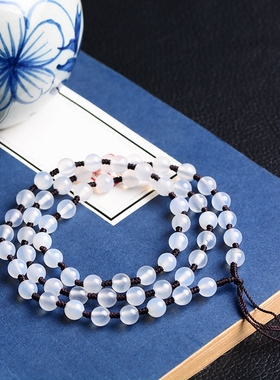 天然白玉髓项链手工编织玛瑙珠毛衣链挂脖子长链子时尚百搭夏