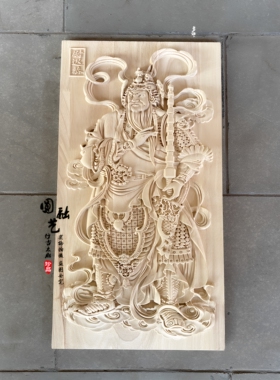 中式东阳木雕实木浮雕门神贴花