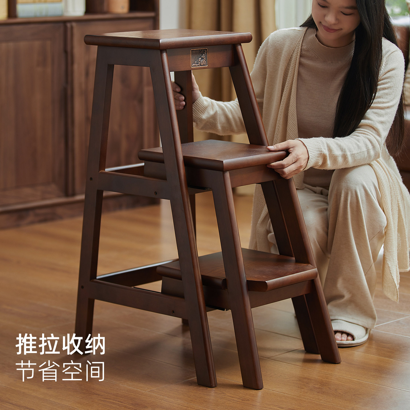 实木梯凳家用室内登高楼梯多功能台阶小梯子加厚凳子两用置物架,淘宝优惠券,粉丝福利购,淘宝优惠卷