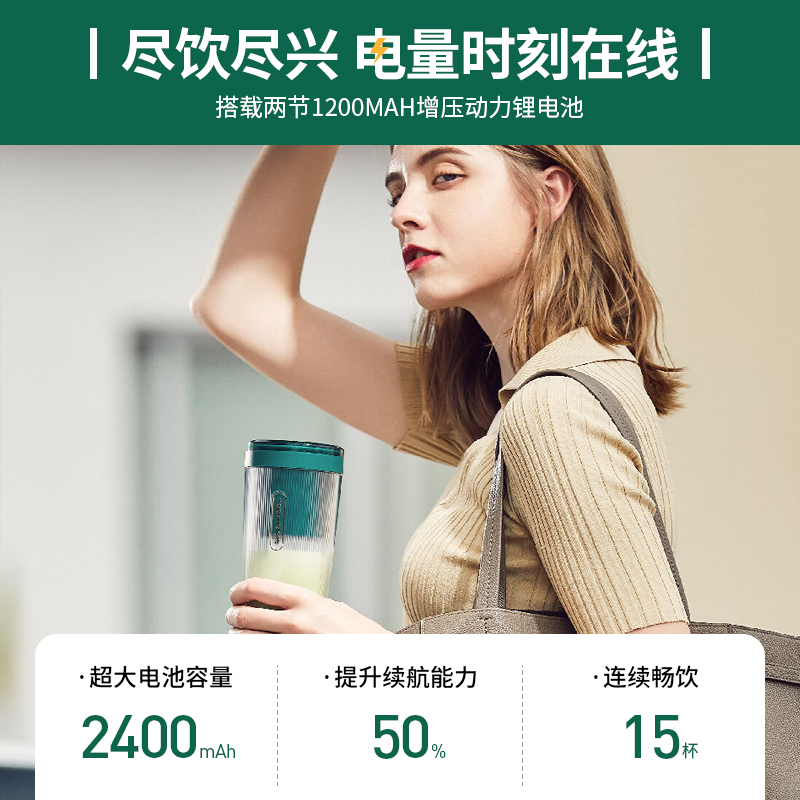 天猫国际进口超市国内现货摩飞便携式榨汁机无线充电迷你榨汁杯家用小型电动全自动炸果汁机1