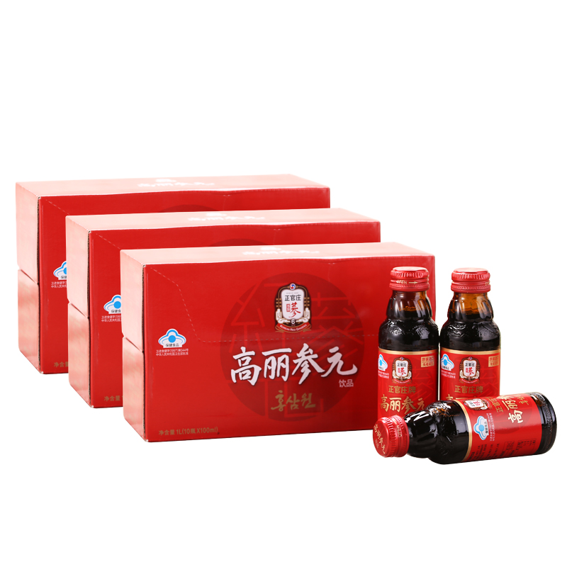 天猫国际进口超市国内现货正官庄6年根高丽参元100ml*10瓶饮料韩国红参礼盒装饮品*3盒人参0