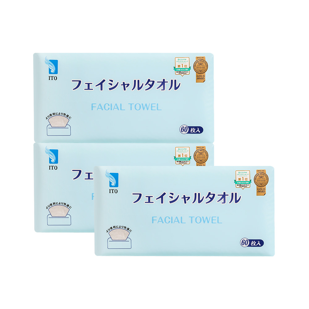 【自营】日本ITO抽取式洗脸巾干湿柔软60抽*3包柔肤巾加厚纯棉 - 图0