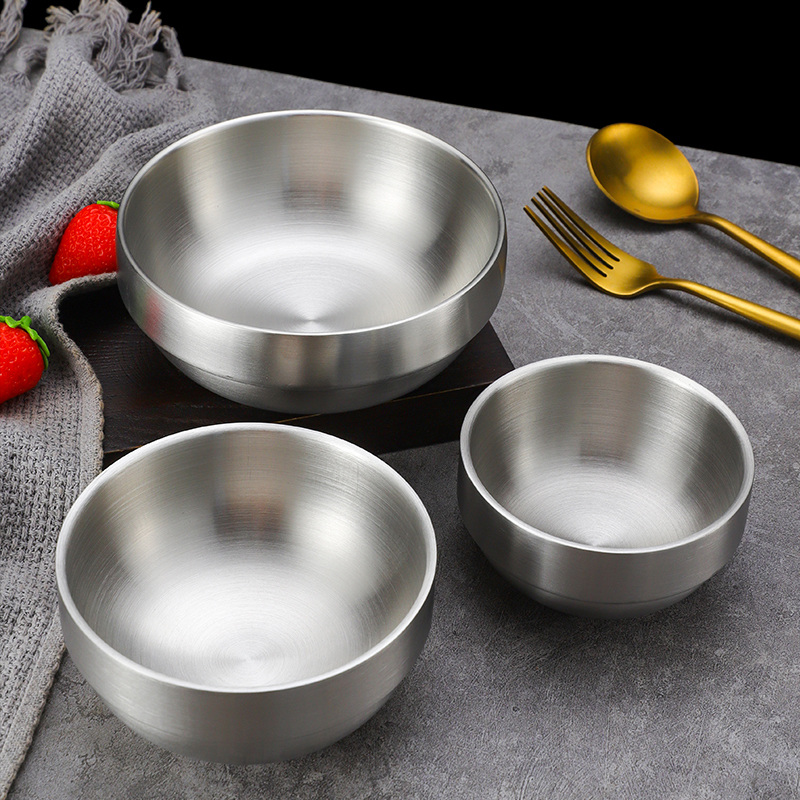 304不锈钢饭碗韩国金色双层甜品碗泡菜碗料理小碗碟韩式餐具商用