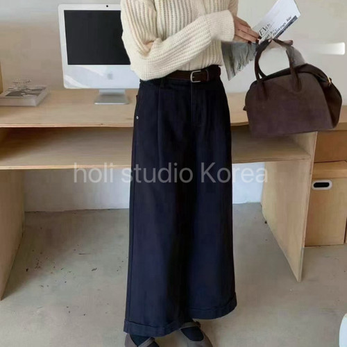 现～sale 249韩国东大门代购冬季新款加绒捏褶翻边直筒裤时尚百搭 - 图0