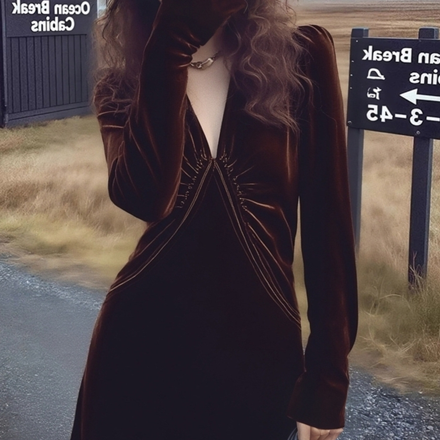 商场撤柜重要场合女神范高级感巨好看轻熟修身显瘦咖色丝绒连衣裙,淘宝优惠券,粉丝福利购,淘宝优惠卷