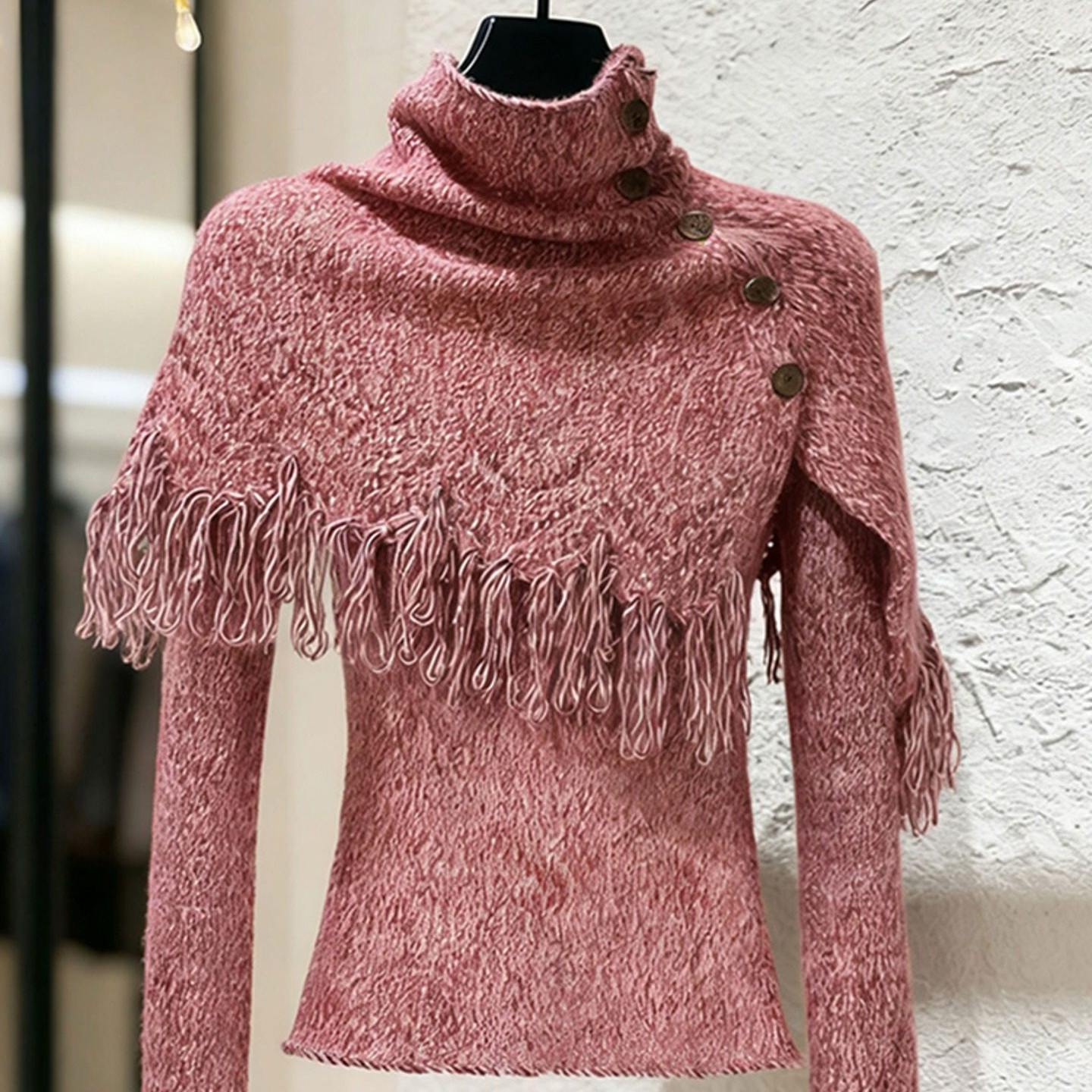 粉色斗篷毛衣女冬加厚高端气质独特设计感巨好看扎纱披肩针织上衣,淘宝优惠券,粉丝福利购,淘宝优惠卷