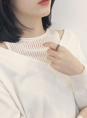 小众波浪时尚风复古做旧开口戒指