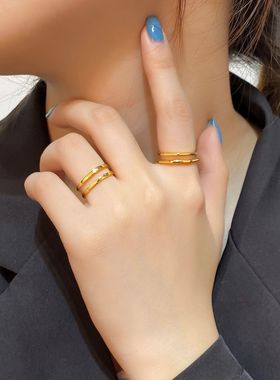 韩版ins纯银双层冷淡风食指环