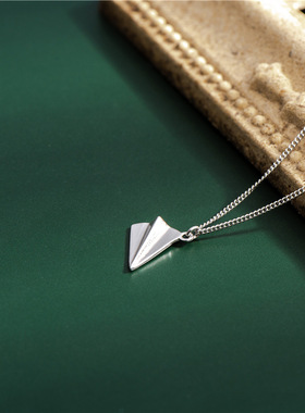 纯银童趣风纸飞机吊坠锁骨链现货