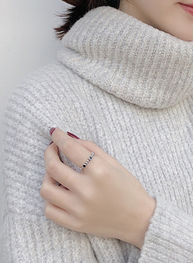 纯银编织镶钻复古做旧戒指