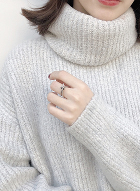 日韩风纯银同心结复古做旧戒指