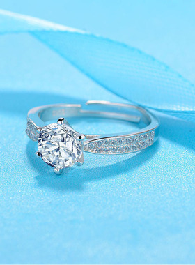 欧美风ins纯银六爪排钻女戒