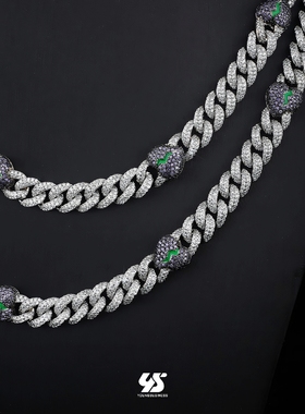 ybs电镀白金锆石古巴链夜光项链