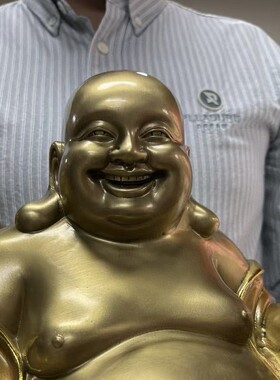 店铺摆放纯铜茶金色高38*48厘米如意金蟾聚宝盆大肚弥勒佛摆件