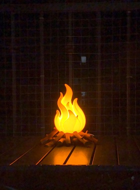 创意3D打印仿真火焰灯ins风氛围感夜灯仿实木底座篝火灯桌面摆件