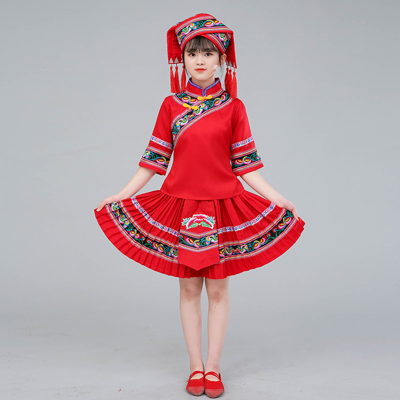 新土儿童壮族三月三服装女童少数民族表演幼苗族款家族服儿竹竿舞