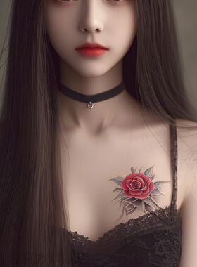 浪漫红色玫瑰花彩色纹身贴纯欲风高颜值手臂腰部可水洗高颜值贴纸