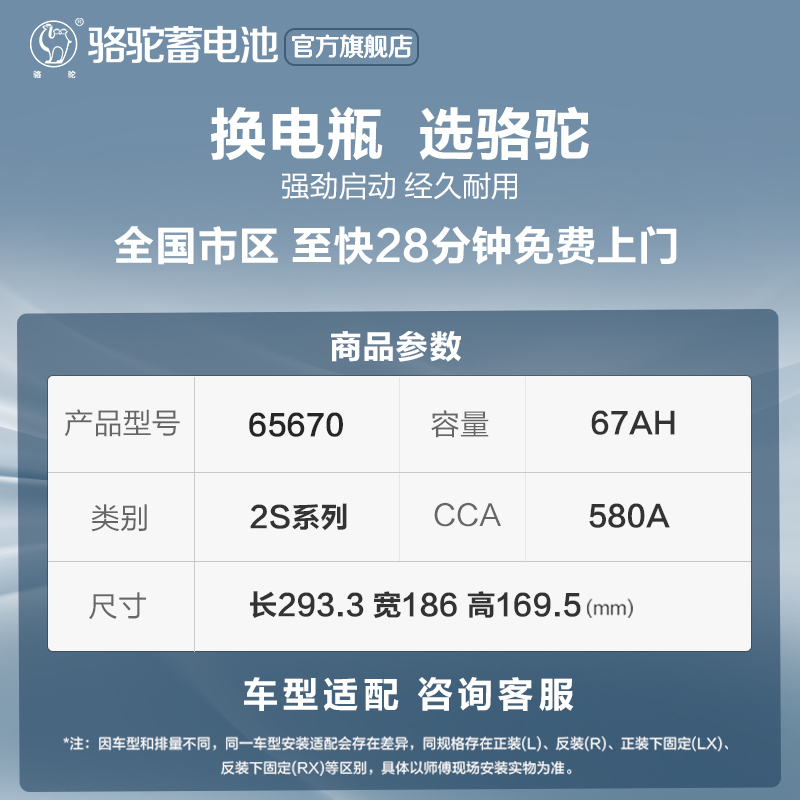 骆驼蓄电池电瓶65670适配福特进口锐界探险者汽车电瓶以旧换新 - 图2