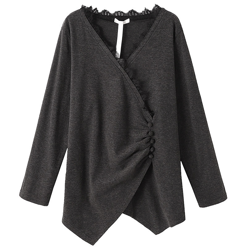 300斤纯欲蕾丝v领内搭上衣胖莹莹大码女装秋冬收腰压褶显瘦打底衫,淘宝优惠券,粉丝福利购,淘宝优惠卷