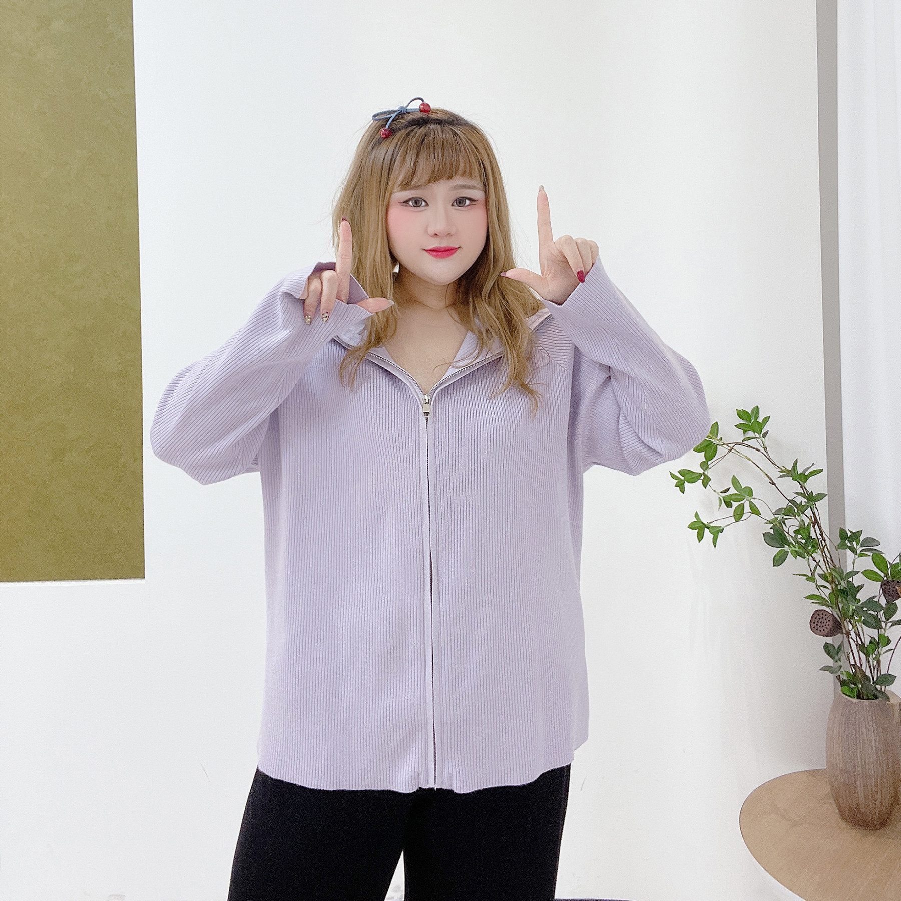 350斤气质翻领拉链毛衣胖莹莹大码女装秋季爆款宽松遮肉针织开衫,淘宝优惠券,粉丝福利购,淘宝优惠卷